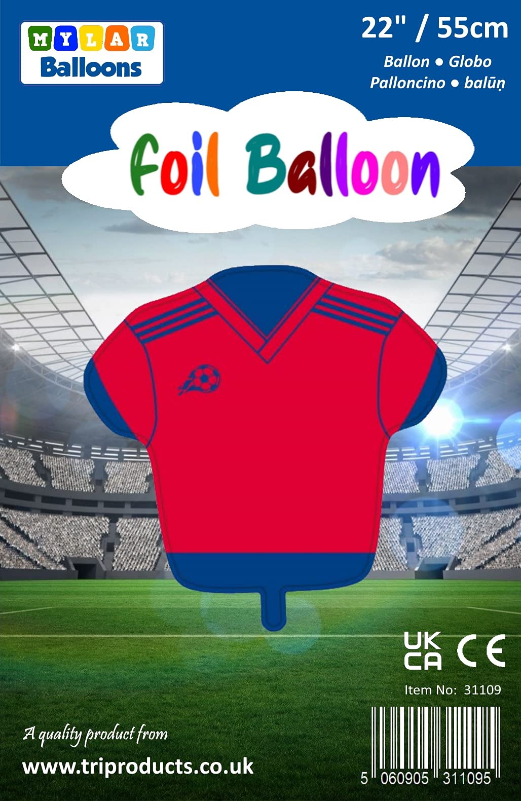 26" / 68cm Football Shirt Foil Balloon Red & Blue