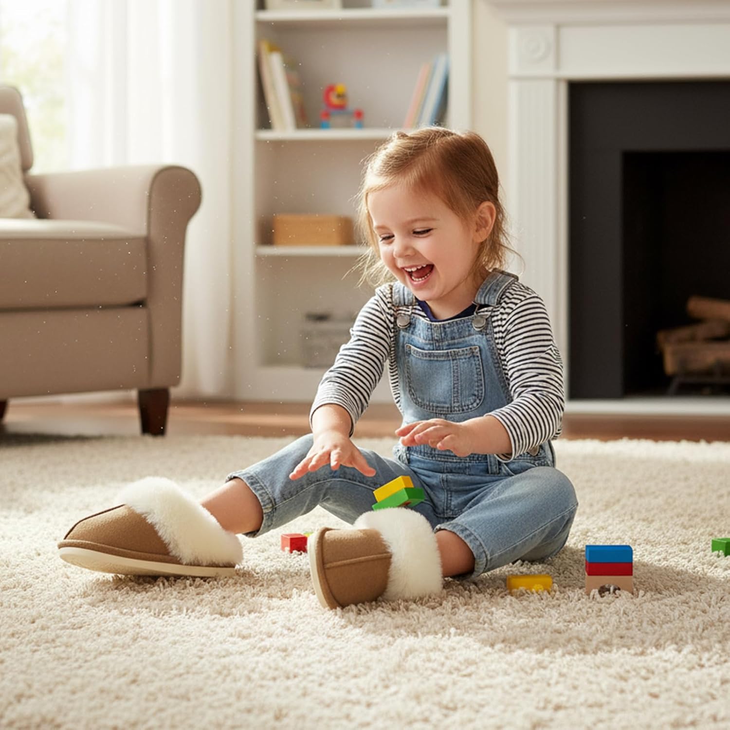 Kids Slippers Girls Boys Faux Fur House Slippers Fuzzy Indoor Shoes Warm Memory Foam Soft Plush Bedroom Slides - Image 3