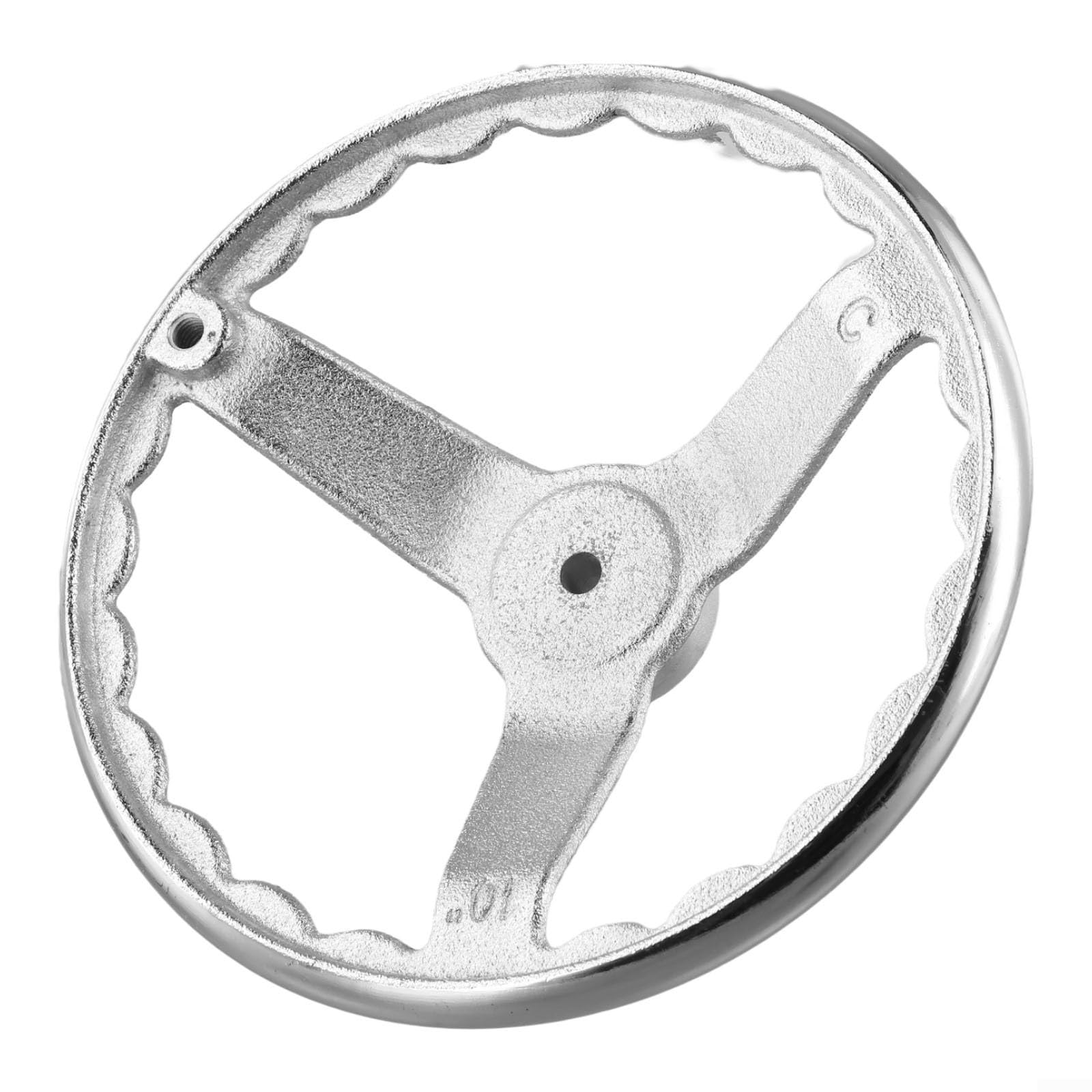 Volante de mano de hierro fundido cromado de 3 radios, rueda de mano, transmisión mecánica, mango corrugado para equipos de torno CNC (10 pulgadas)