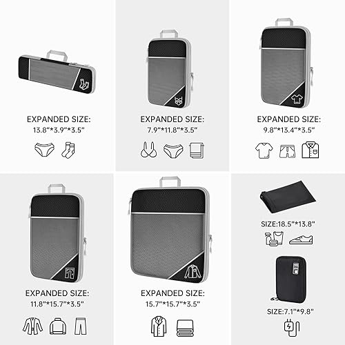 Vista 4 de NiHome Juego de 7 cubos de compresión de malla expandible, bolsa de viaje, organizadores de equipaje con cable electrónico, organizador de carga