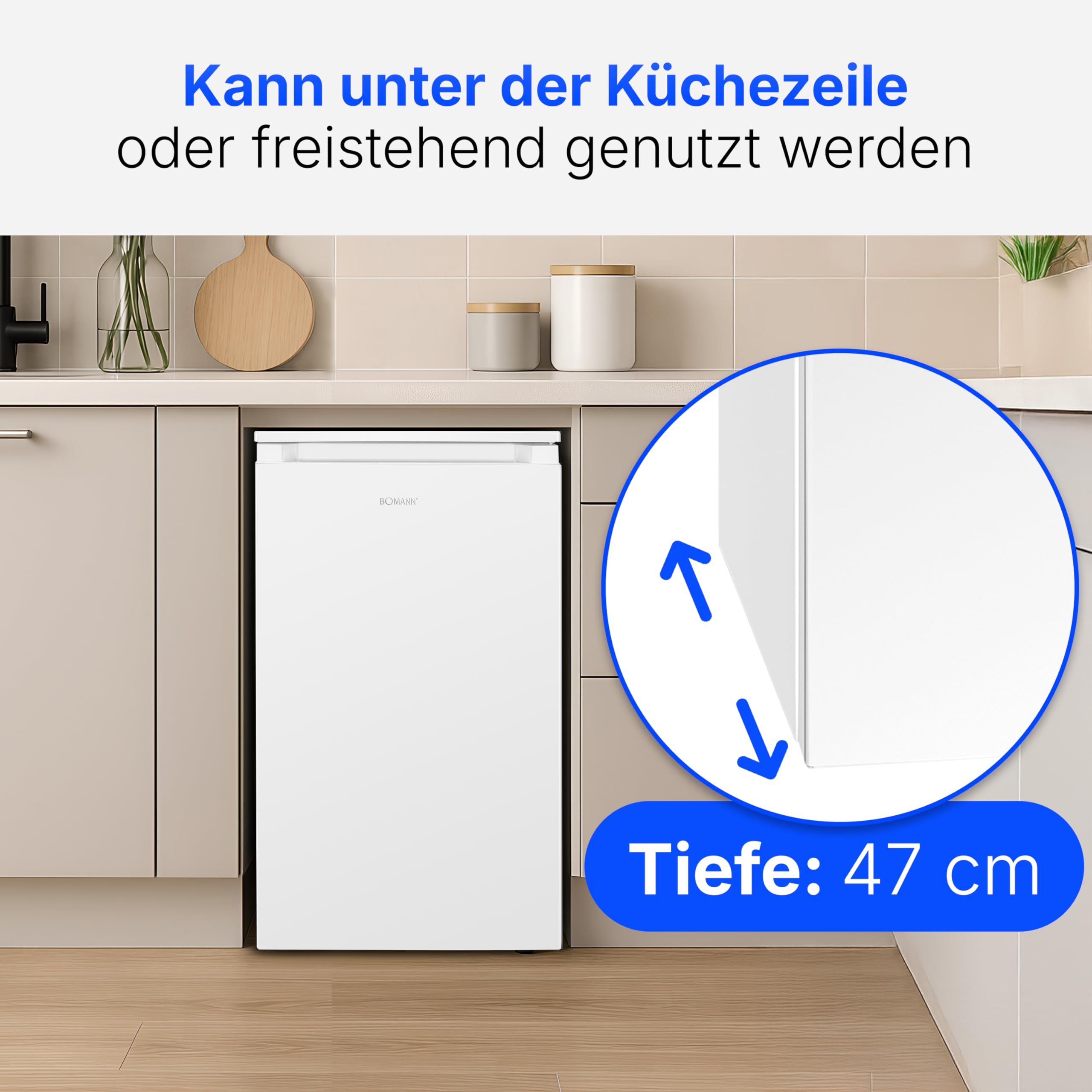 Bomann® Kühlschrank ohne Gefrierfach | 87L | energieeffizient, leise & kompakt | 0°C - 8°C, stufenlos regelbar | 3 Ablagen & Gemüsefach | Türanschlag wechselbar | Standardkühlschrank | VS 7255 weiß