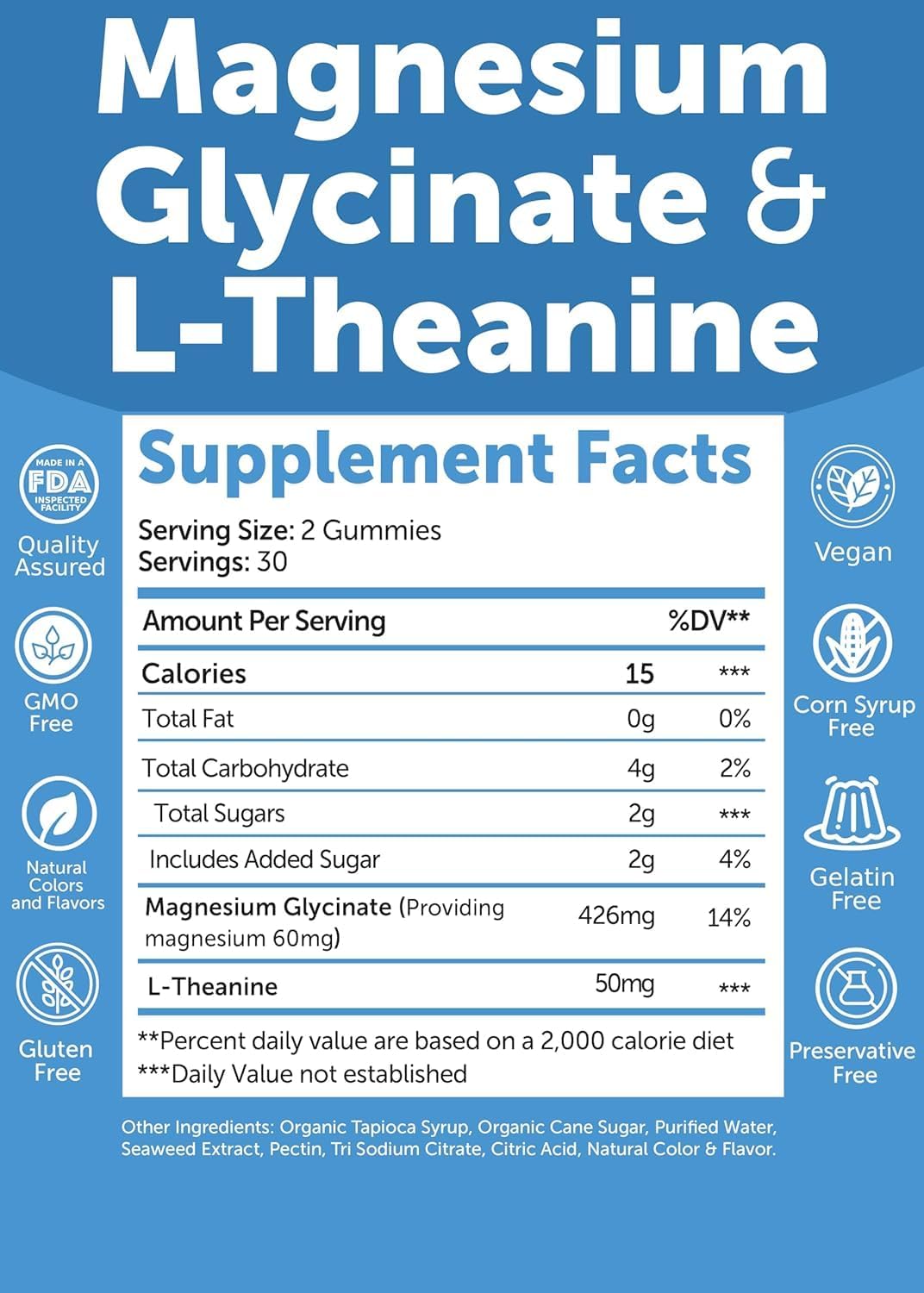 Lunakai USA Made Magnesium Glycinate Gummies 426mg with L-Theanine – Calm, Sleep, Stress Relief for Adults & Kids, Non-GMO, Vegan - 3 Pack