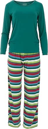 Women's Print Bamboo Long Sleeve Loosey Goosey Tee & Pajama Pants Set - Spring Sky Octopus Anchor