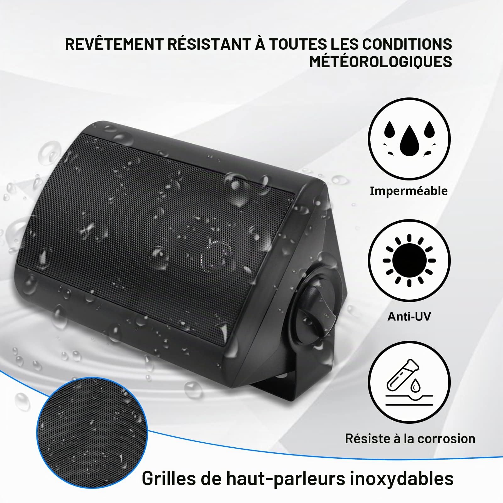 Herdio Etanche Enceintes d'extérieur 4 Pouces avec 400 Watts de Basses puissantes, Couverture sonore stéréo à Large Plage, durabilité par Tous Les Temps (2 Paires, Noir)