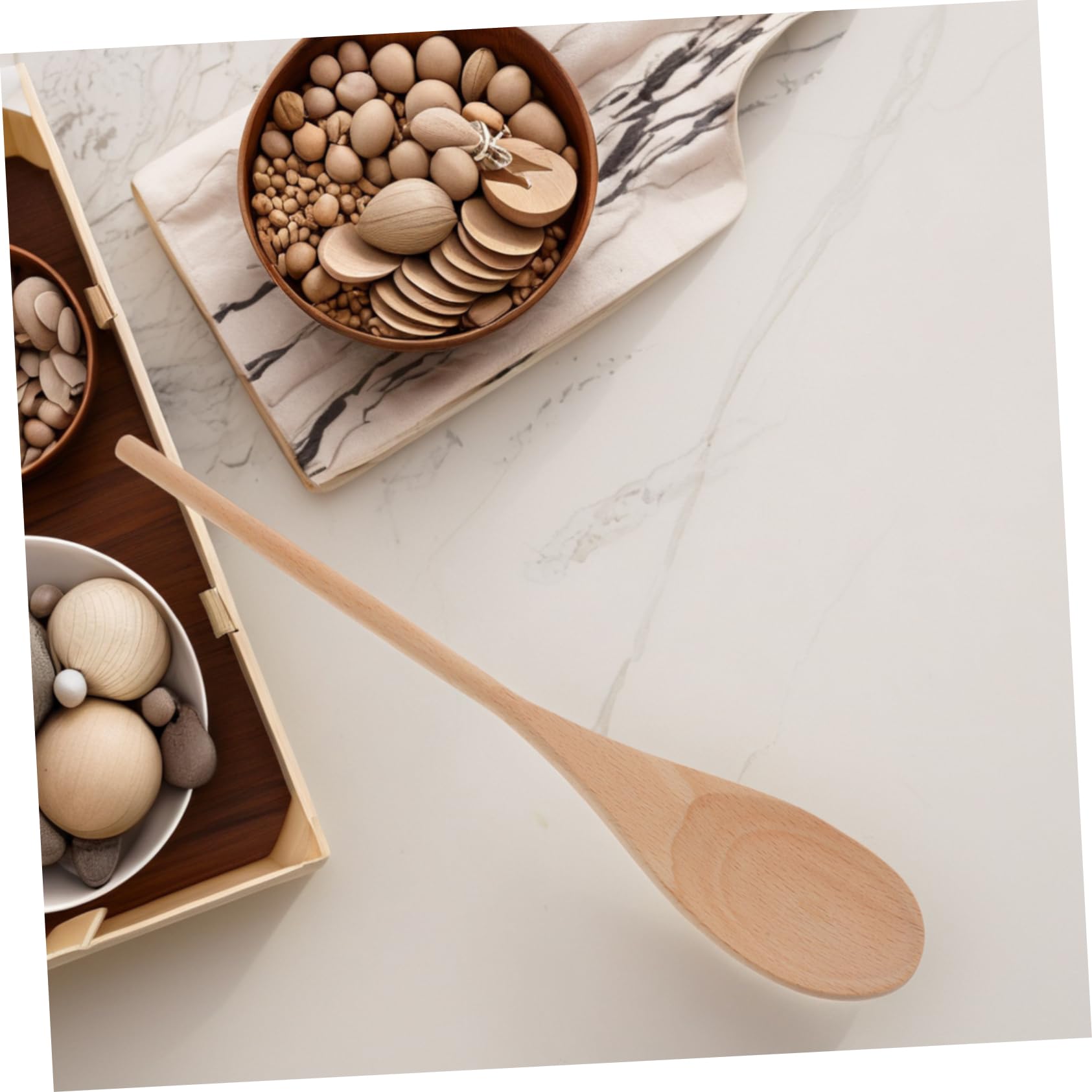 OUNONA Cuillères en Bois à Long Manche pour Mélanger Lot de 24 Ustensile Cuisine Polyvalent Beige, Non Verni Cuisson et Projets Diy