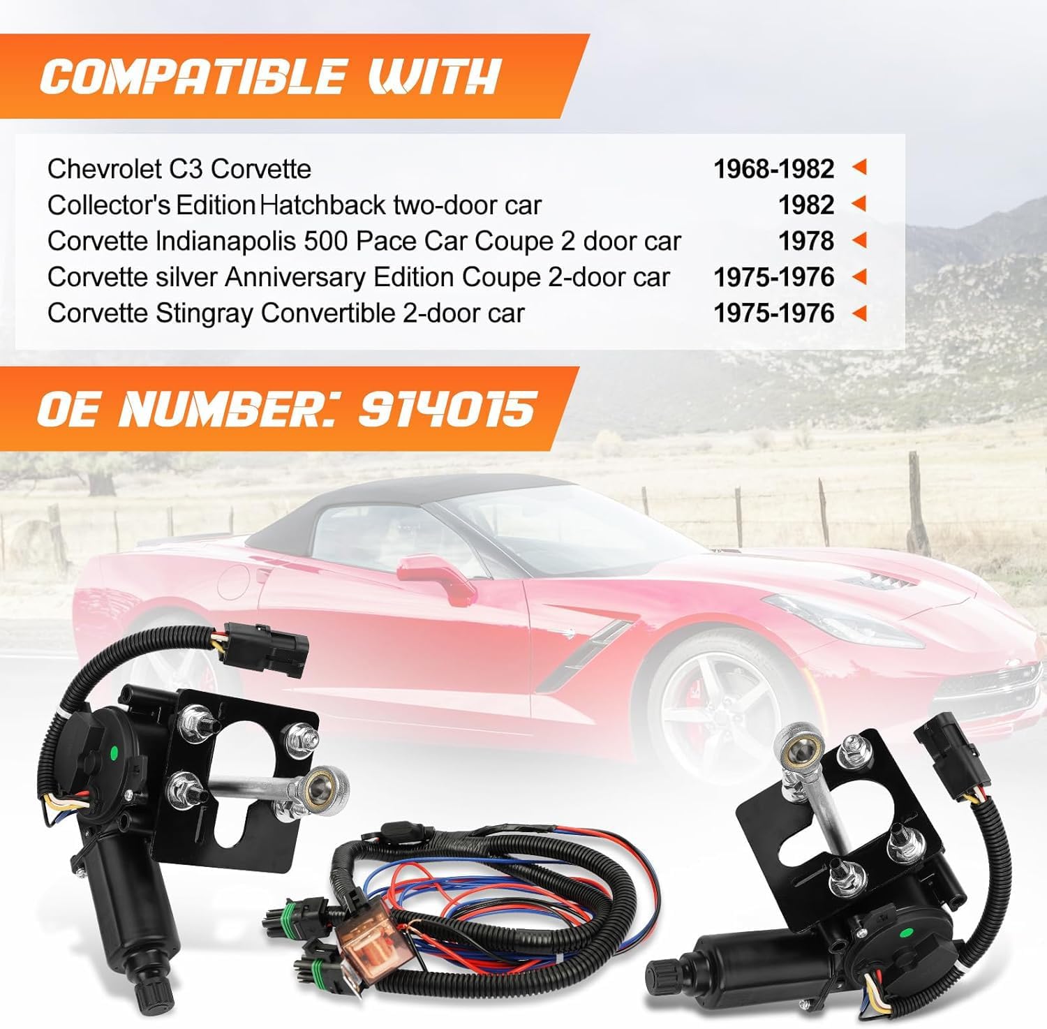 Electric Headlight Motor Conversion Kit Compatible with Chevrolet Corvette C3 1968-1982 Replace # 914015