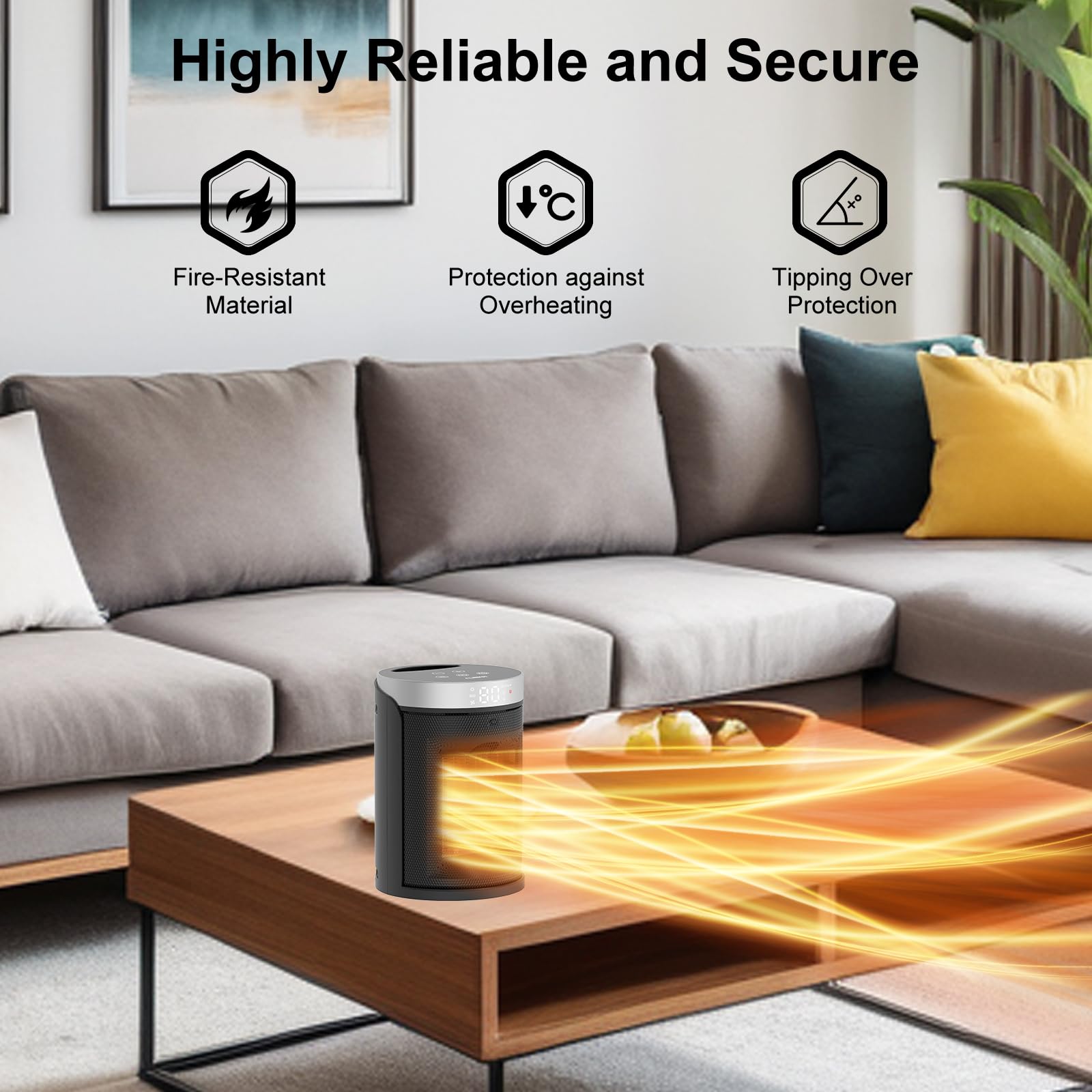 Riscaldatore di spazio in ceramica, riscaldatore portatile con visualizzazione digitale, telecomando, timer 12 ore e protezione da surriscaldamento, adatto per ufficio, camera da letto e uso
