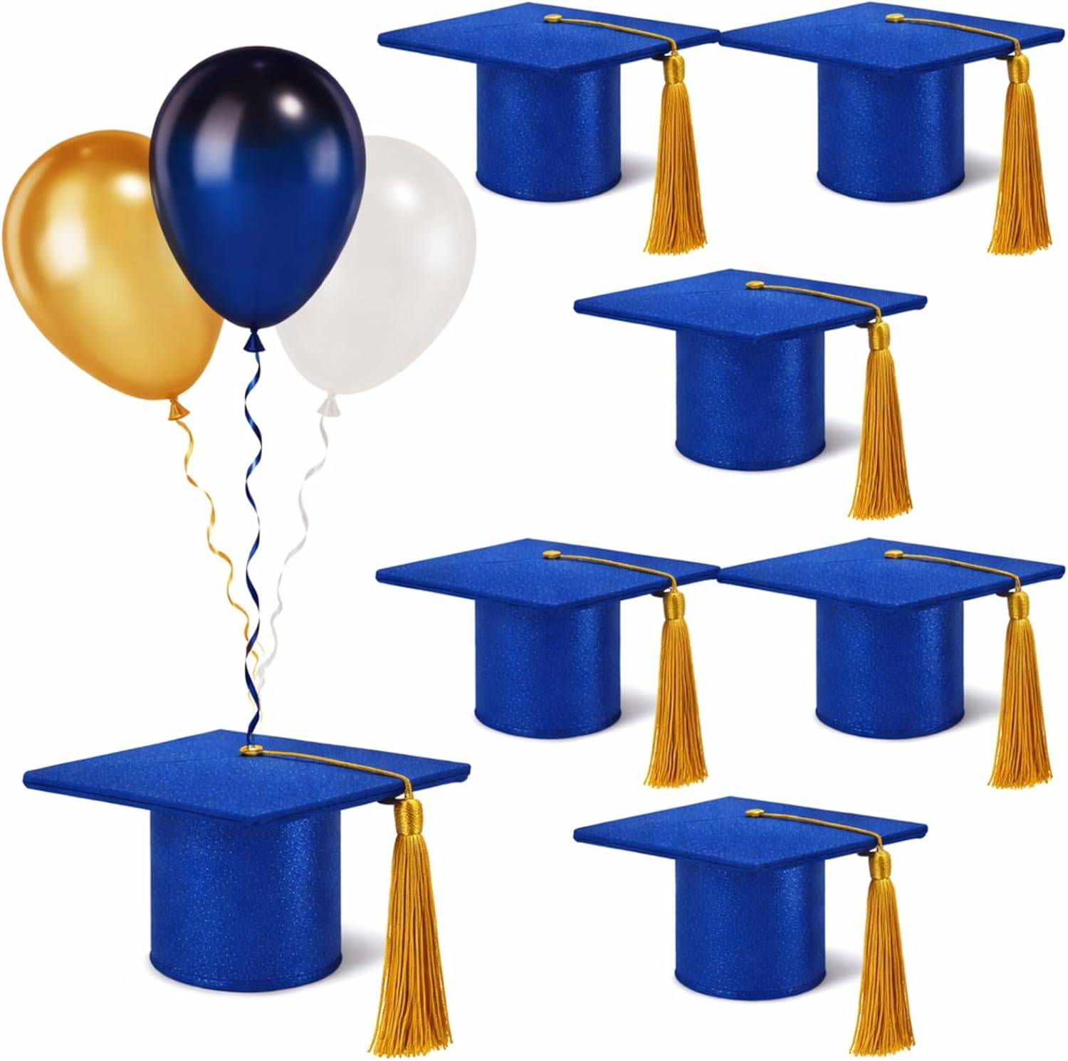 Cinnvoice Graduation Balloon Weights Pack of 6 Resin Grad Cap Balloon Holder Graduation Party Decorations Table Weights Stand Holder Centerpieces for School College Grad Supplies(Cute,Blue)