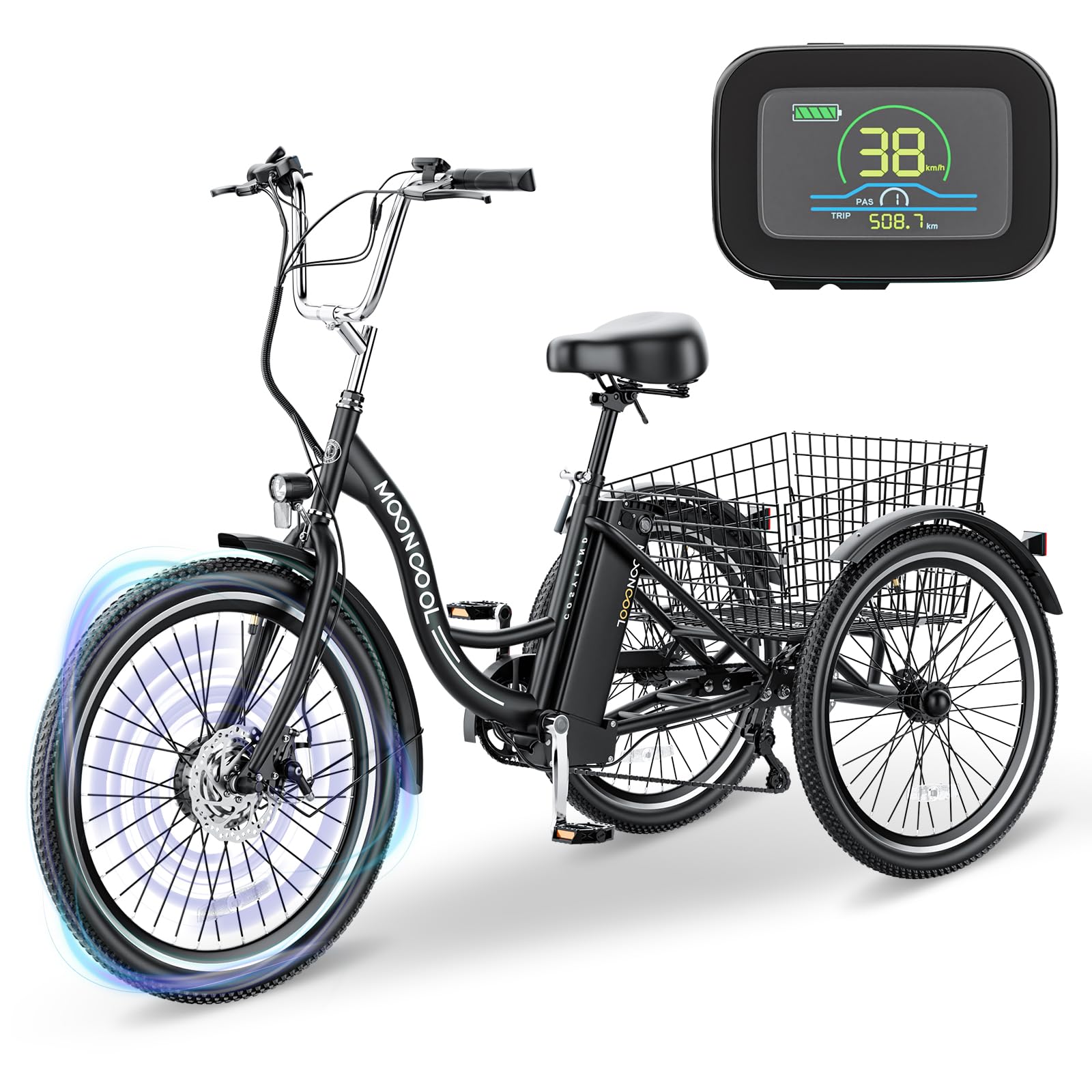 LILYPELLE Electric Tricycle for Adults, 350W 36V Electric Trike Motorized Three Wheel Electric Bicycle, 7 Speeds 3 Wheels 24" Adult Electric Tricycle with Large Basket