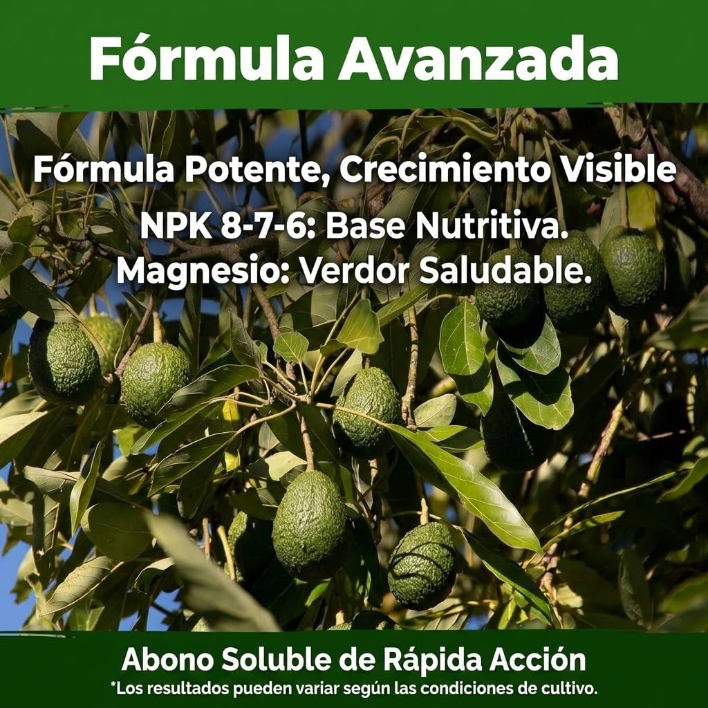 Abono Frutales Exóticos Soluble Ecológico 400 g | Fertilizante NPK 8-7-6 + Magnesio para Aguacate, Kiwi, Mango, Papaya, Kaki y Physalis | Máxima Floración y Frutos de Calidad ECO | Nexum Market