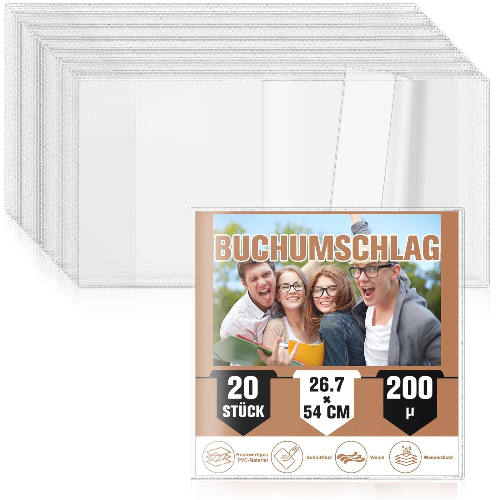 20 buste per libri 26,5 in PVC, impermeabili, 27,1 x 54,6 cm, con protezione dei bordi, per studenti e amanti dei libri (20)