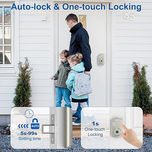 Miniatura 5 de Smart Door Lock - Keyless Entry with FingerprintBluetooth APP ControlPassword, Auto Lock, One Time Code, Nickel