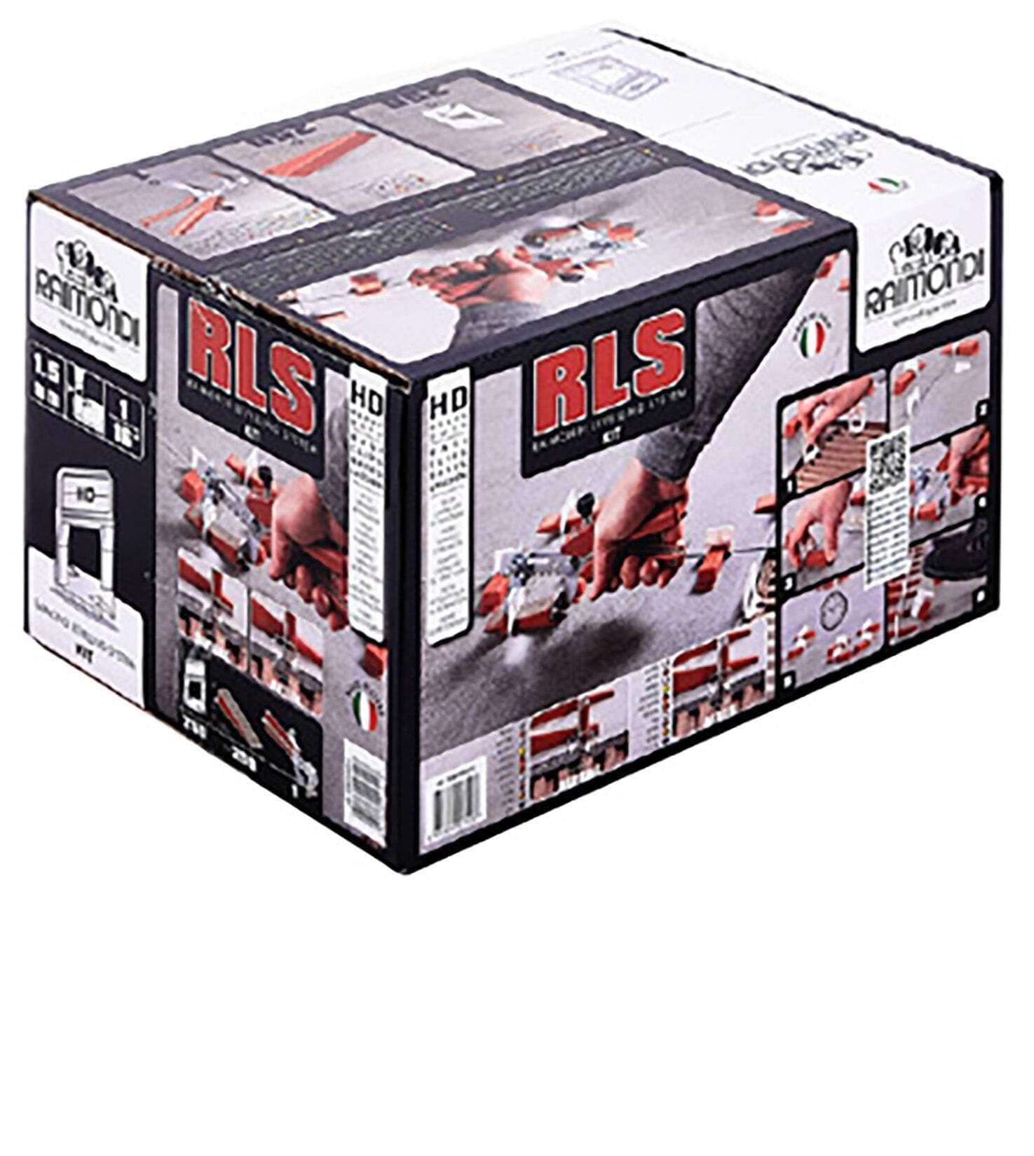 Raimondi Levelling System RLS R.L.S. Kit Scatolo HD Composto da 250 Basi Distanziatori Auto Livellante Fuga 1,5 mm Mattonelle Spessore 3-12 mm 250 Cunei 1 Pinza per Applicare Piastrelle a Pavimento