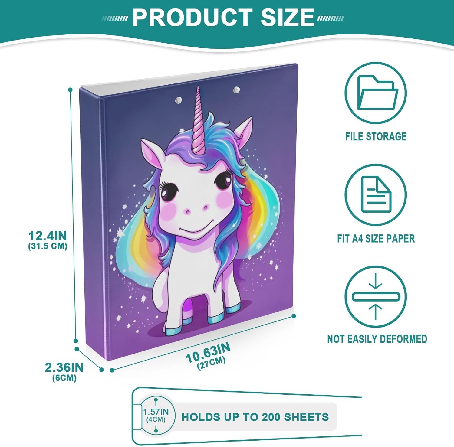 Cute Horse Versatile Binders 1.5-Inch 3 Ring Binder with Clipboard, Office/Home Ready, Round Ring, Holds 200 Sheets, 1-Pack
