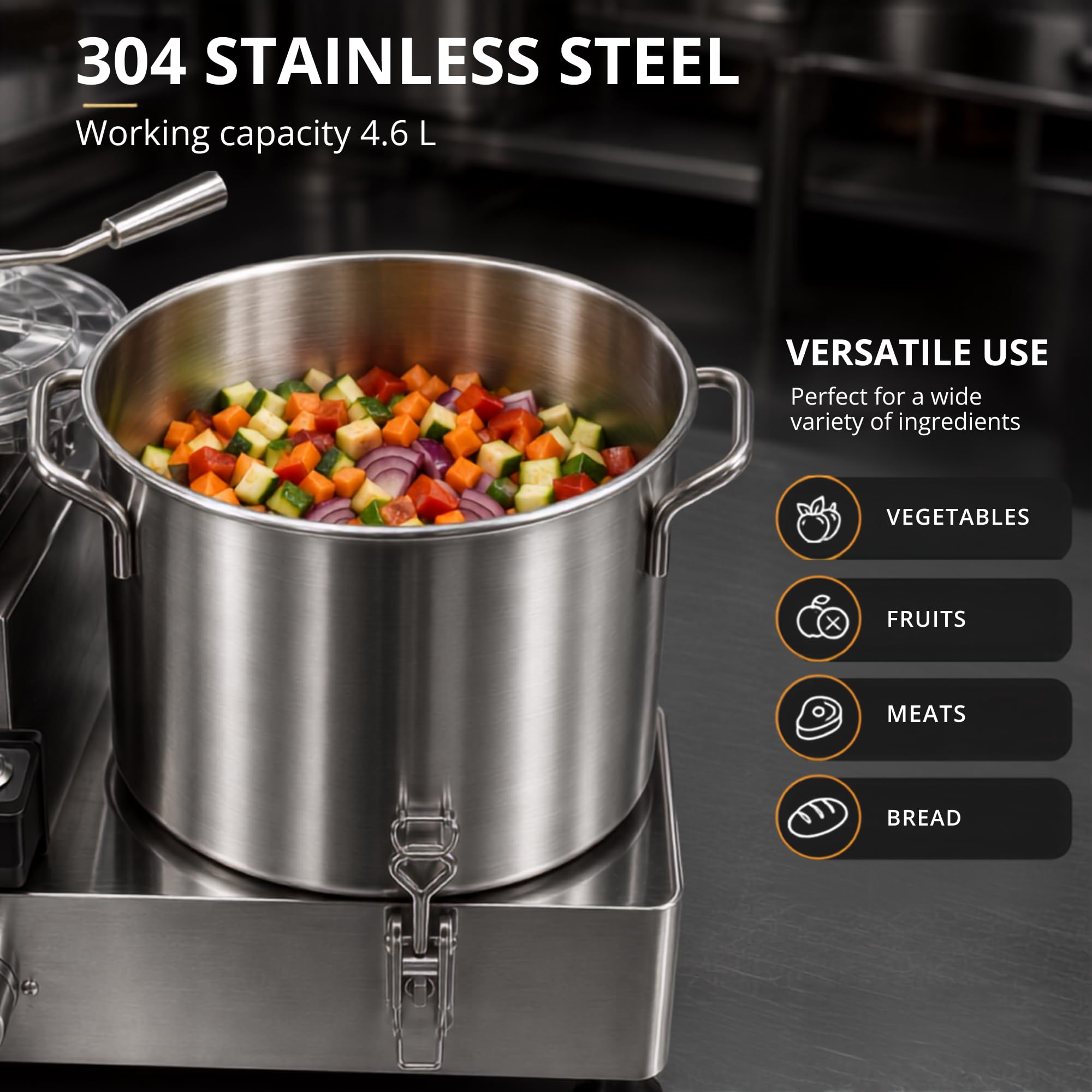 Picadora de Alimentos Industrial. Trituradora Profesional Acero Inoxidable | Procesador de Alimentos Comercial con Enchufe EU ,1800W, Control de Velocidad, Tapa de Seguridad y Cuchillas 4Cr13