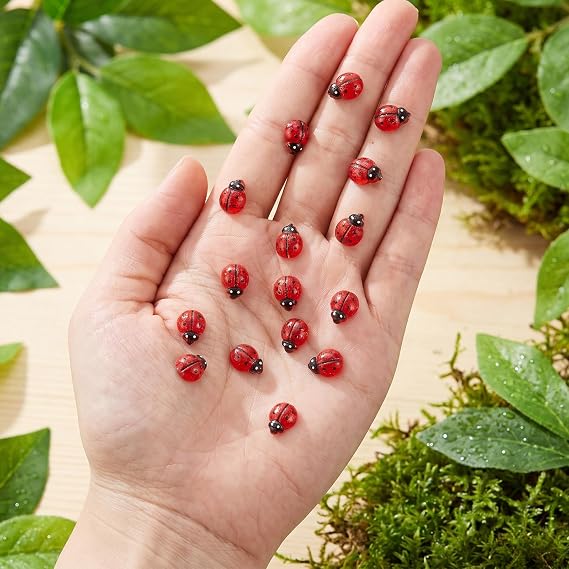 50PCS Mini Resin Ladybug Decor, Miniature Ladybugs Figurines