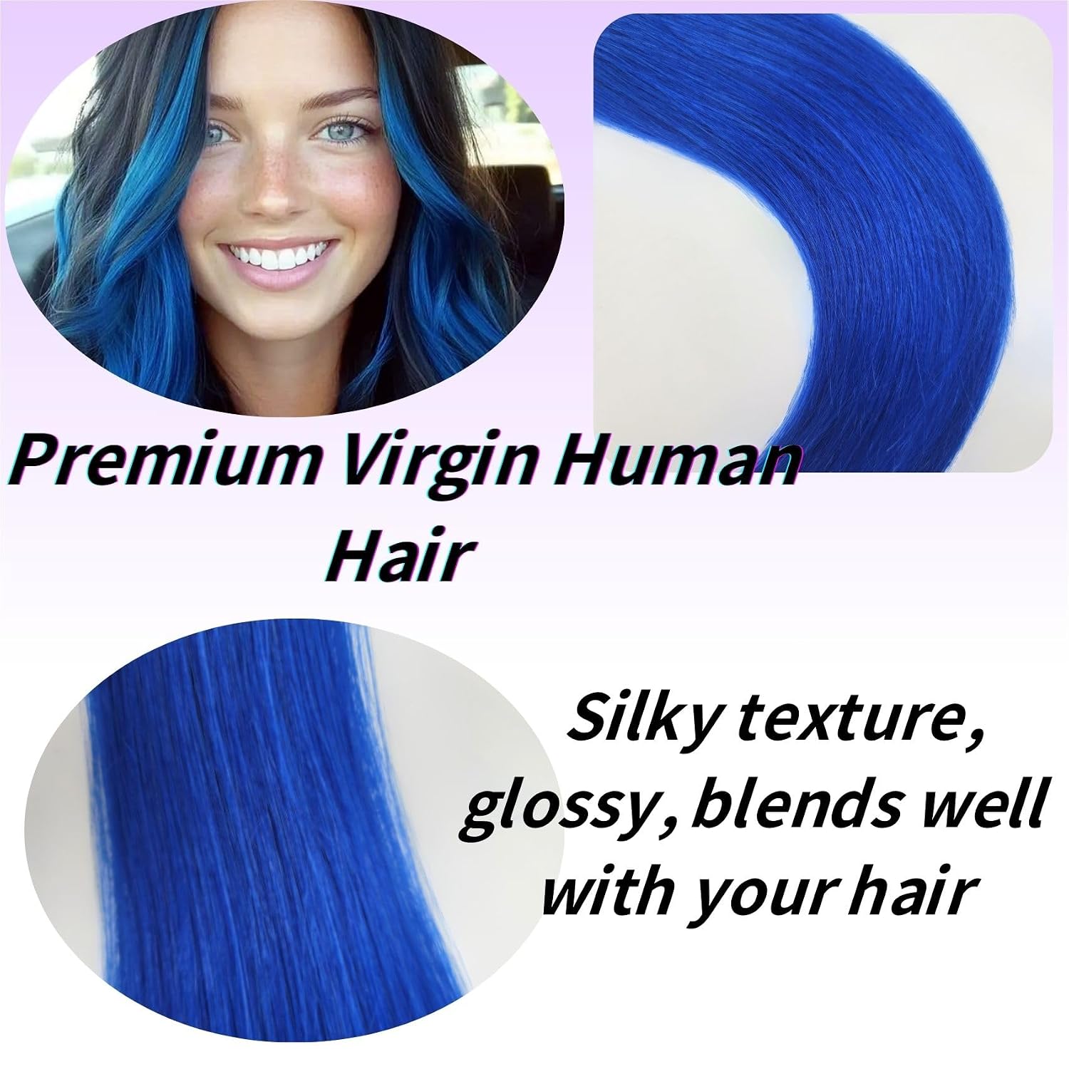 Blue Tape in Hair Extensions Human Hair Invisible Human Hair Tape in Extensions Fashion Straight Mini Colored Real Hair 14Inch 10Pcs for Cosplay