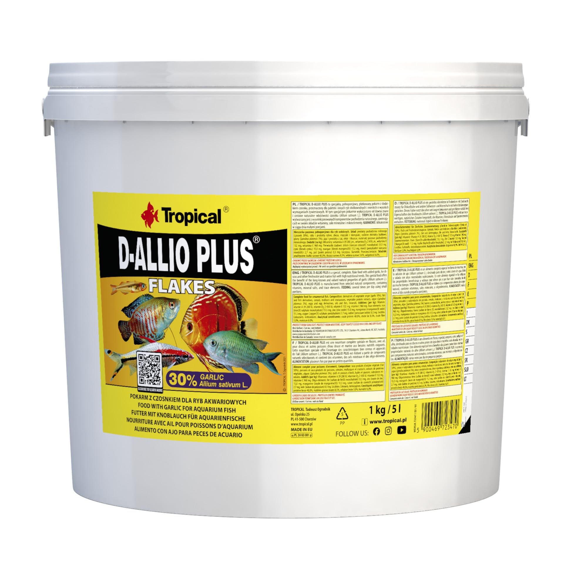 D-ALLIO PLUS 5L / 1kg - multi-ingredient flakes with garlic for aquarium fish, including discus and marine fish