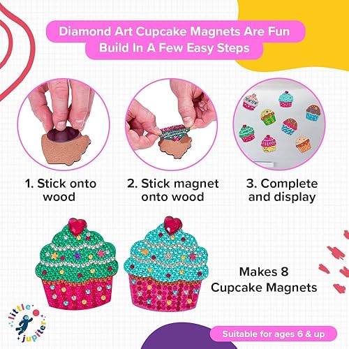 Miniatura 3 de Combo de imanes de pintura de diamantes para cupcakes y helados, kits de pintura de diamantes para niños con calcomanías de pintura de diamantes y