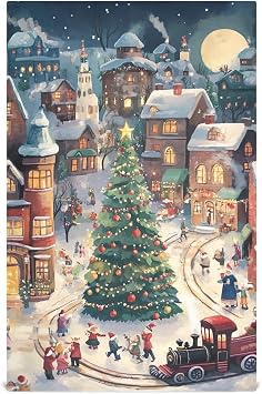 ODAWA Christmas Town with Santa Claus Dish Towels Reusable Kitchen Towels Dish Towels for Drying Dishes 18"x 28", 6 Pack