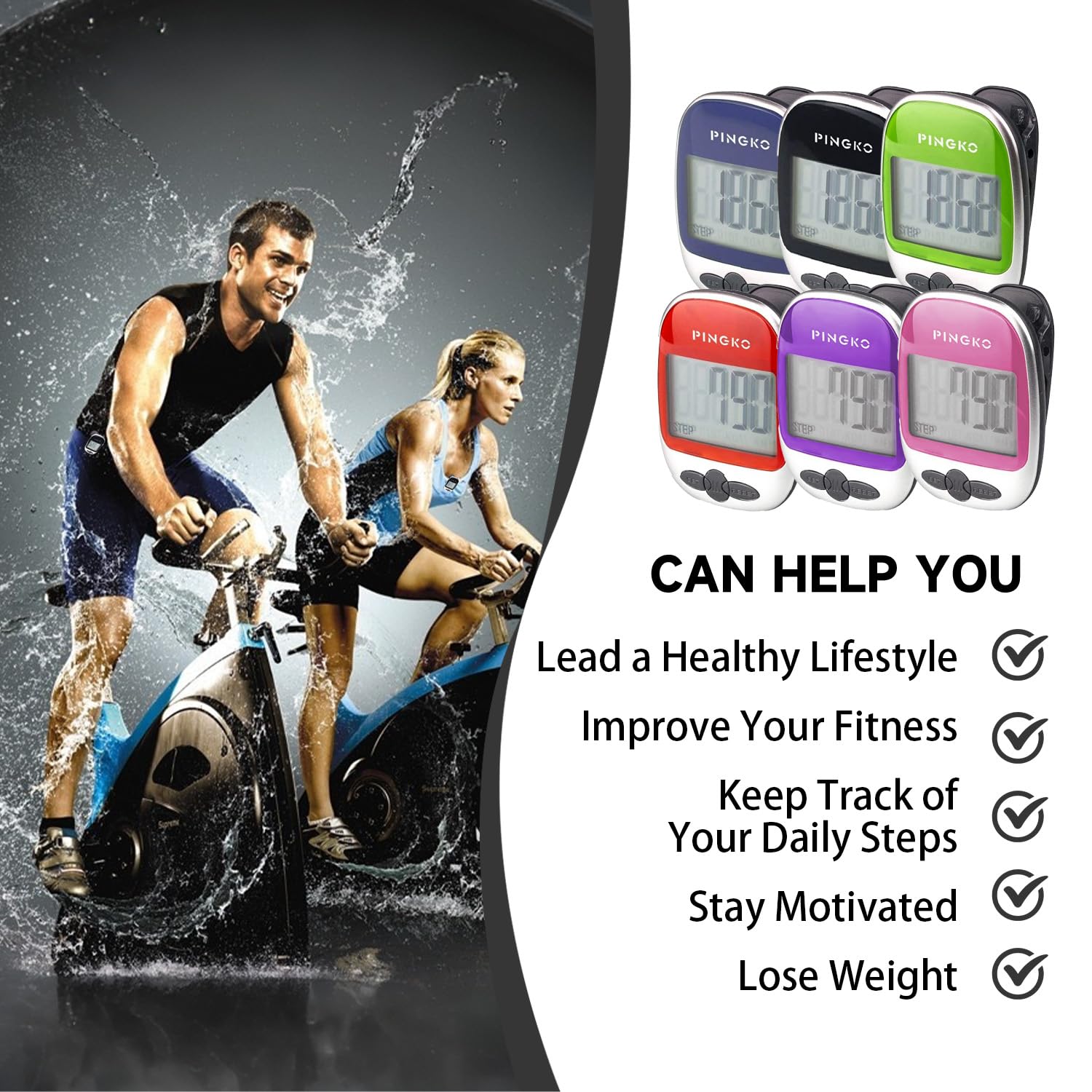 PINGKO Krokomierz do chodzenia dokładnie śledź kroki przenośny krokomierz sportowy krok/odległość/kalorie/licznik fitness tracker, licznik kalorii