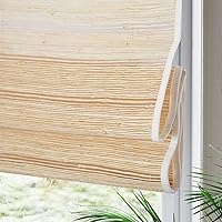 Vista 9 de Yin Yang Persianas romanas de bambú opacas sin cables, elegantes persianas romanas de madera tejida natural con cenefa de 6 pulgadas de alto