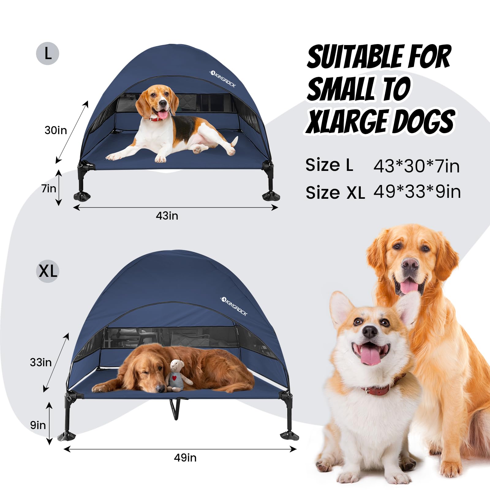 KINGROCK Elevated Dog Bed with Removable Canopy Portable Outdoor Pet Cot Waterproof 600D Oxford Fabric Anti Slip Feet for Large Dogs Camping Beach Indoor and Outdoor Use - image 3