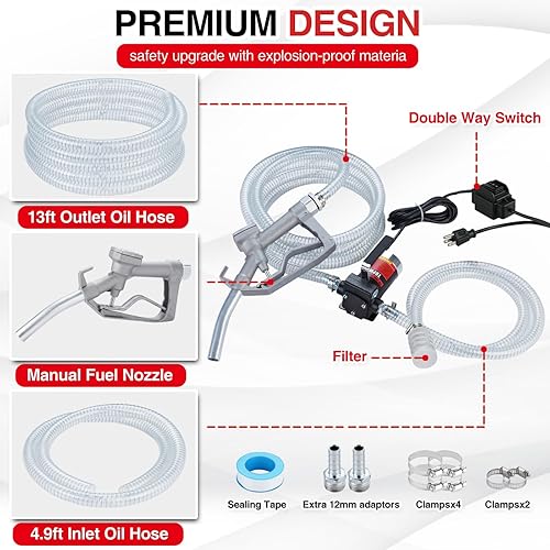 Miniatura 2 de TOPWAY Kit de bomba de combustible de gasolina de 110 V, bomba de transferencia de aceite autocebante con mango, bombeo reversible, protección