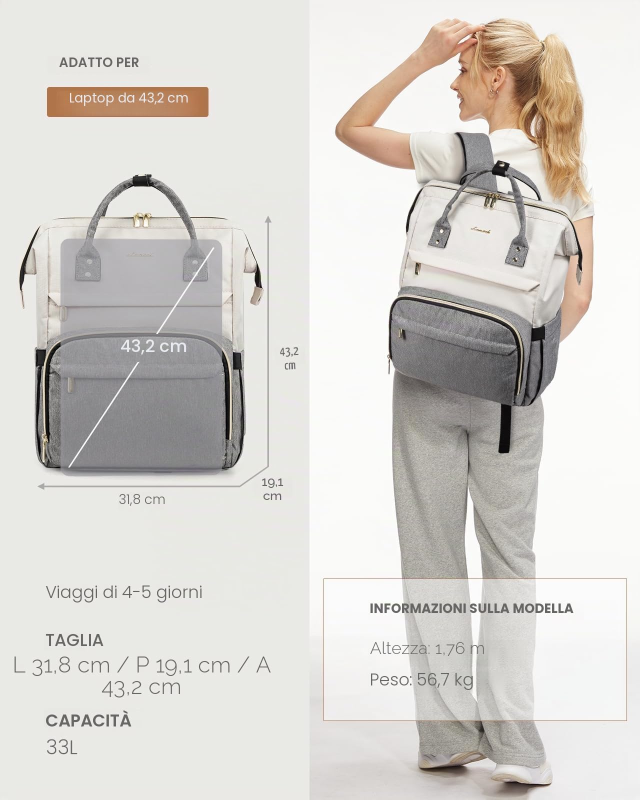 LOVEVOOK Zaino Porta PC Donna, Zaino Antifurto Impermeabile Donna, Zaino per Laptop Portatile 15.6/17 Pollici, Zaino per Viaggi Affari