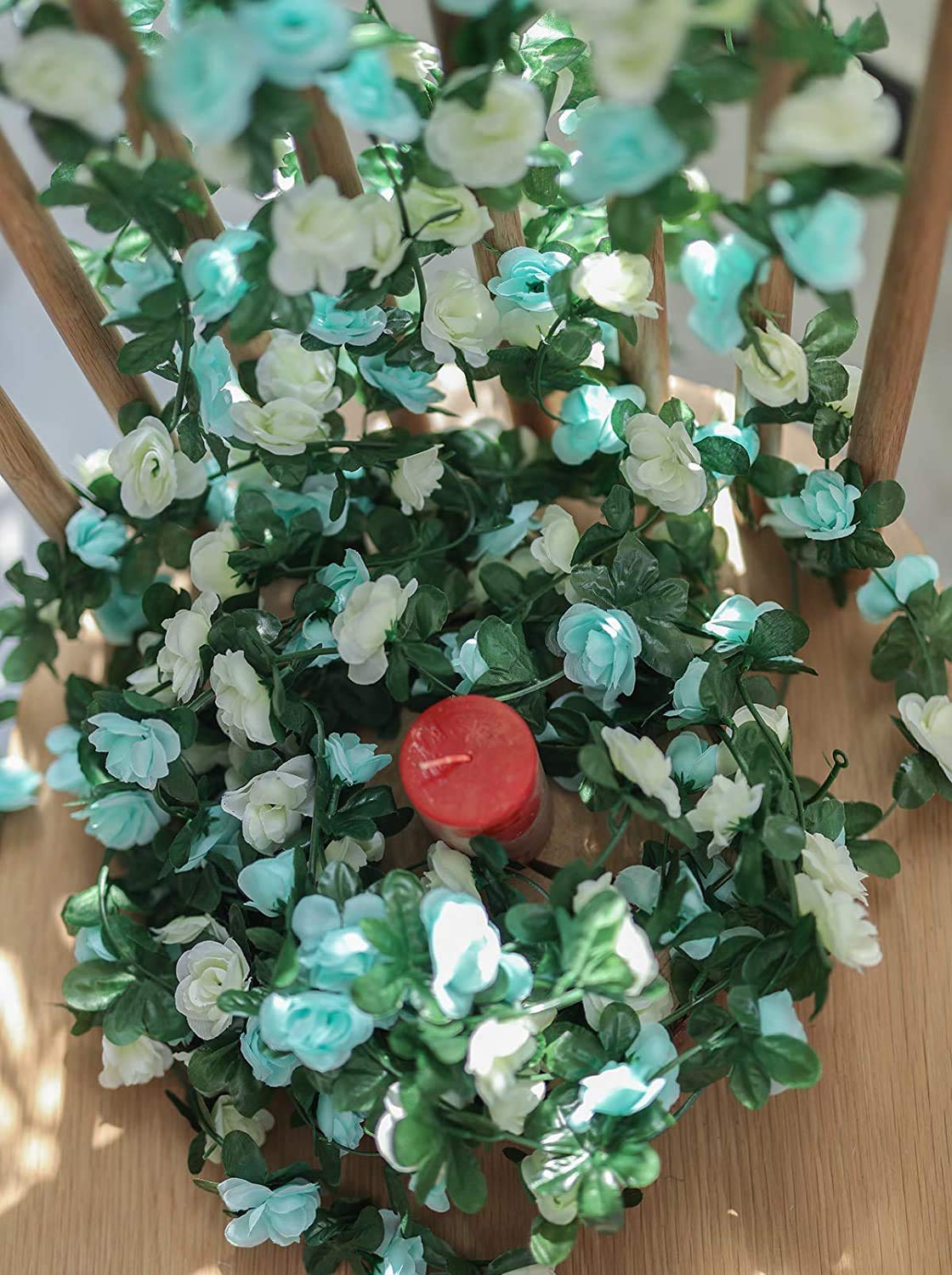 Ghirlanda Rose Artificiali In Seta - 2 Pezzi Con 9 Fiori Bianchi, Per Matrimoni E Decorazione - Foto 6