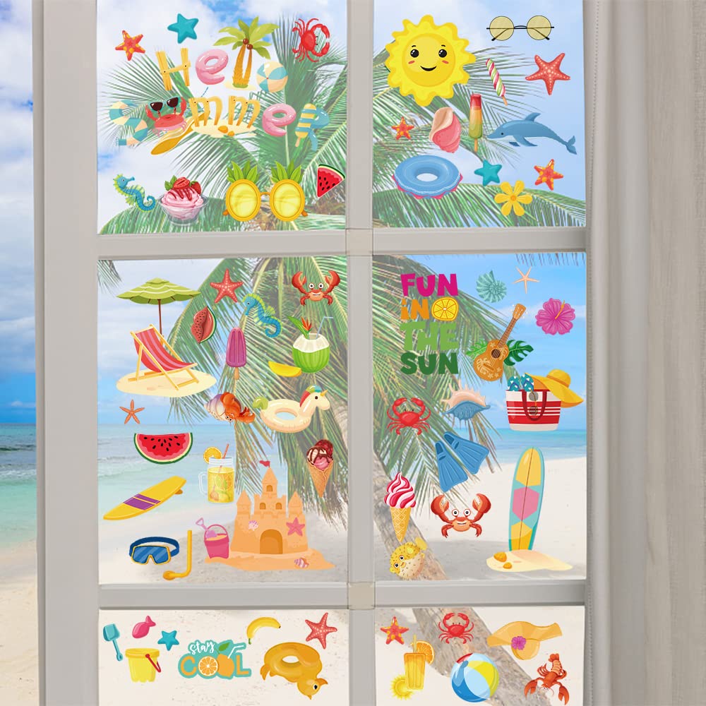 Summer Window Clings - 9 Sheets Tropical Gnomes & Fruits Decals, PVC Stickers For Home, Classroom, Party Decor - View #7