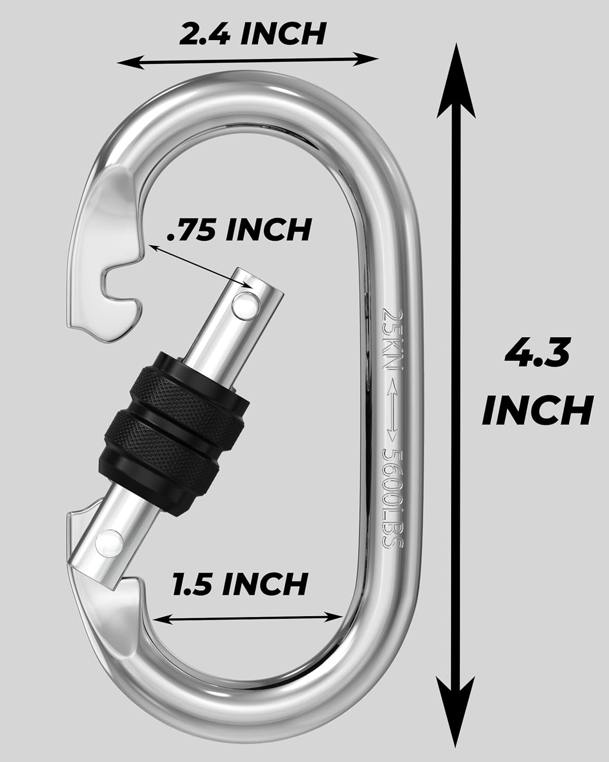 Heavy Duty - 4.3 Inch Locking Carabiner Clip, Large & Extra Large Sizes, Steel Oval Carabiner, Hammock Hooks - Image 2