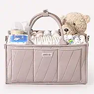Diaper Caddy Organizer – Portable Storage Basket with Shoulder Strap & Stroller Hooks, Splashproof Quilted Nursery & Car Tote, Gender Neutral Gift for Baby Shower, Smoky Gray