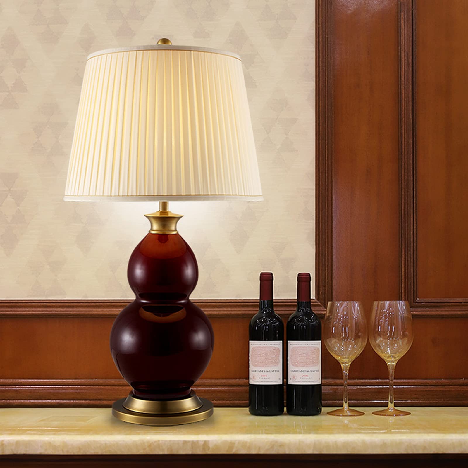 Lampa nocna Kreatywne lampy stołowe Ceramika Lampy nocne z abażurami z tkaniny Luksusowa tykwa Stolik nocny Lampa stołowa do domowego biura, 36,2"H Lampa stołowa do sypialni