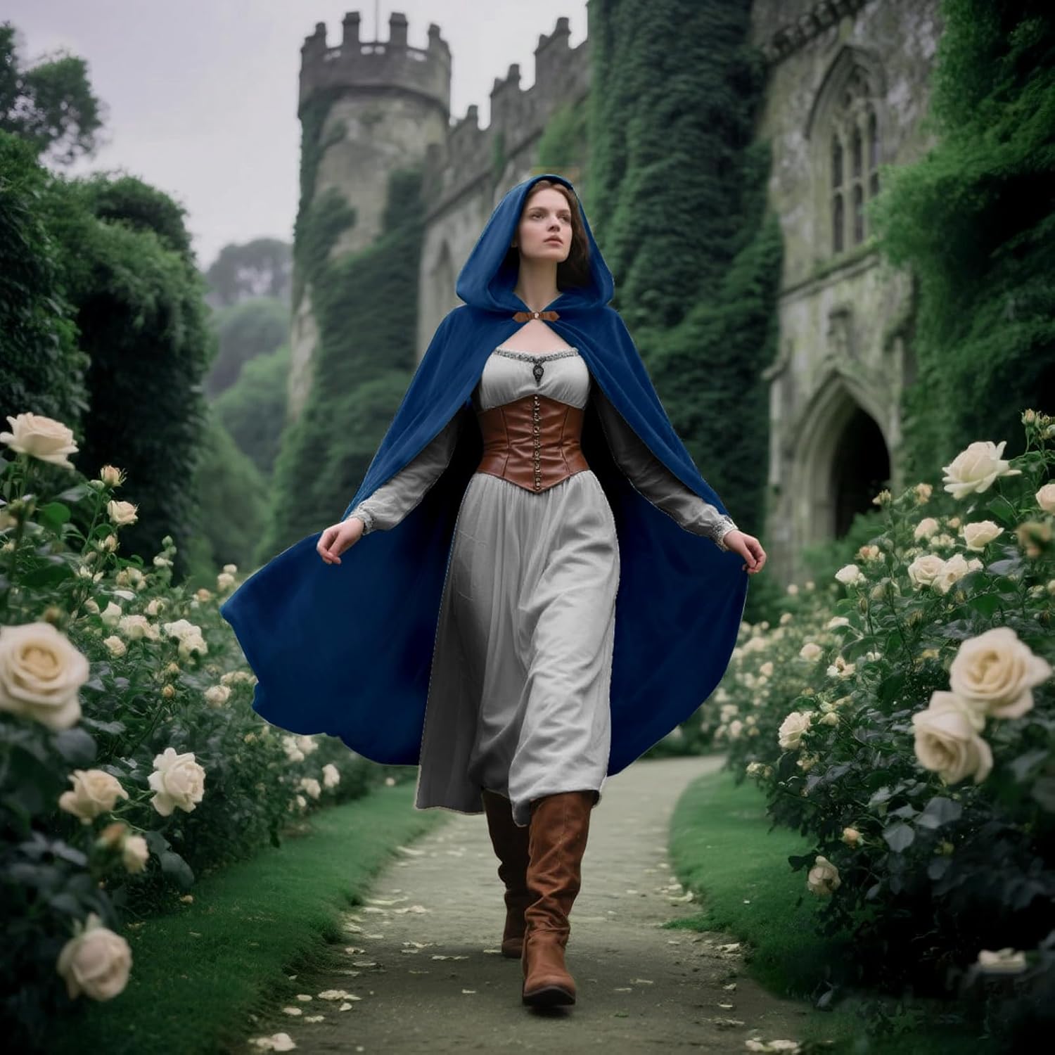 Medieval Cloak with Hood Men Renaissance Costume Accessories Halloween Cosplay Velvet Cloak Hood - Image 4