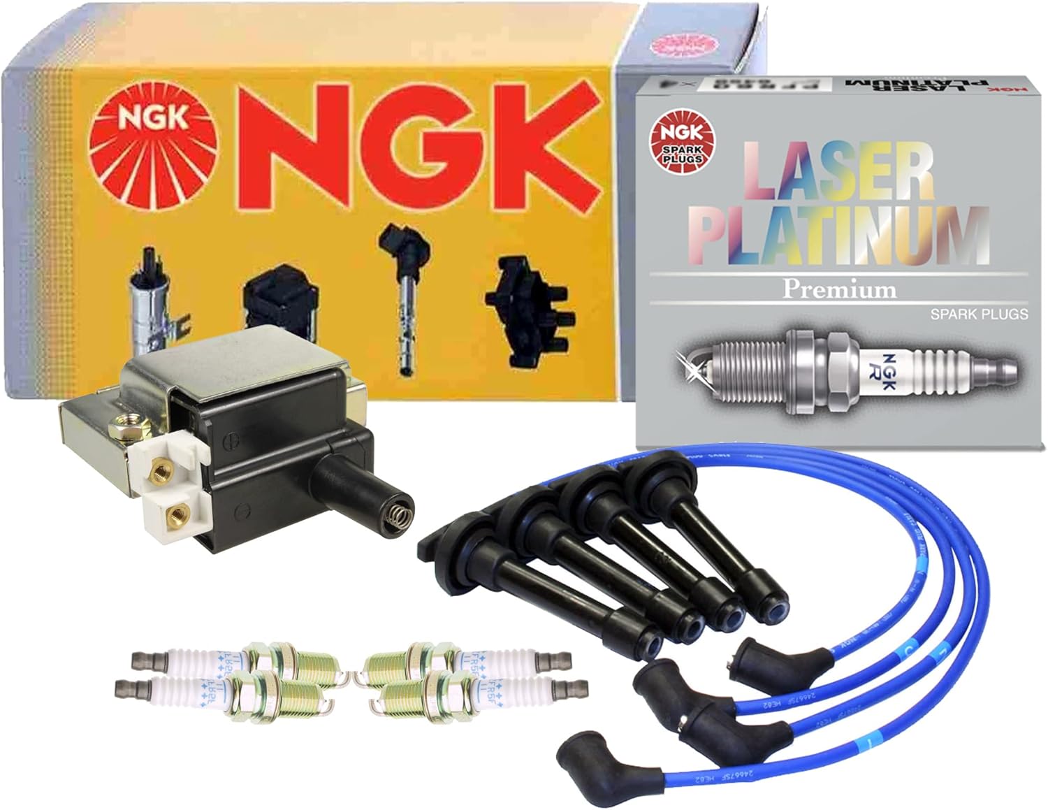 NGK HEI Ignition Coil Wires 4 Laser Platinum Spark Plugs Kit For Acura Honda L4