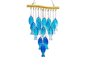 23" Blue Glass Fish Wind Chimes for Outside