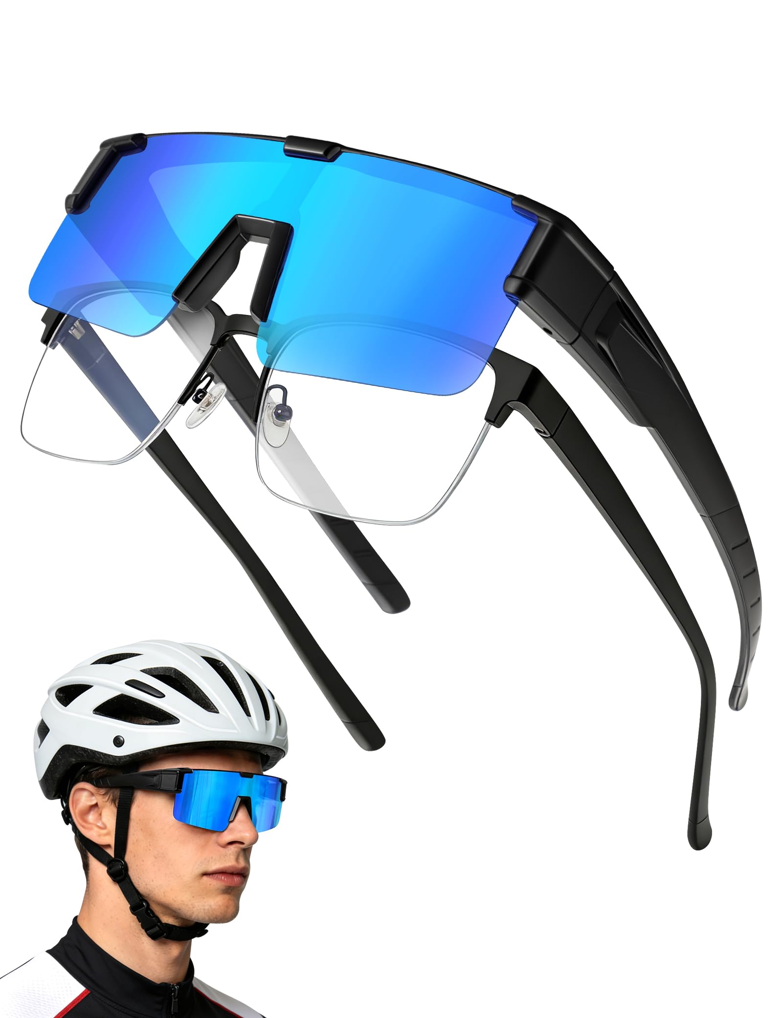MELLIEX Sobre Gafas de Sol Superpuestas Polarizadas, Gafas Deportivas Hombre Protección UV400 Ultraligera TR90-Marco Unisex para Ciclismo Surf Pesca Conduciendo
