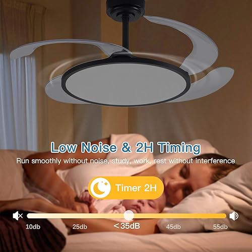 Miniatura 7 de Ventilador de techo retráctil de 48 pulgadas con control remoto, ventilador de techo sin aspas con luces LED, espectro completo continuo, memoria,