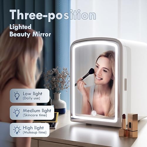 Miniatura 3 de Mini refrigerador para el cuidado de la piel de 4L con espejo LED regulable, refrigerador de belleza portátil para maquillaje, cosméticos,
