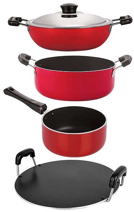 Nirlon Dishwasher Safe Non Stick Cookware Pots and Pans Set of 4Pcs (DKD(B)_SP(B)_RT_CS24)