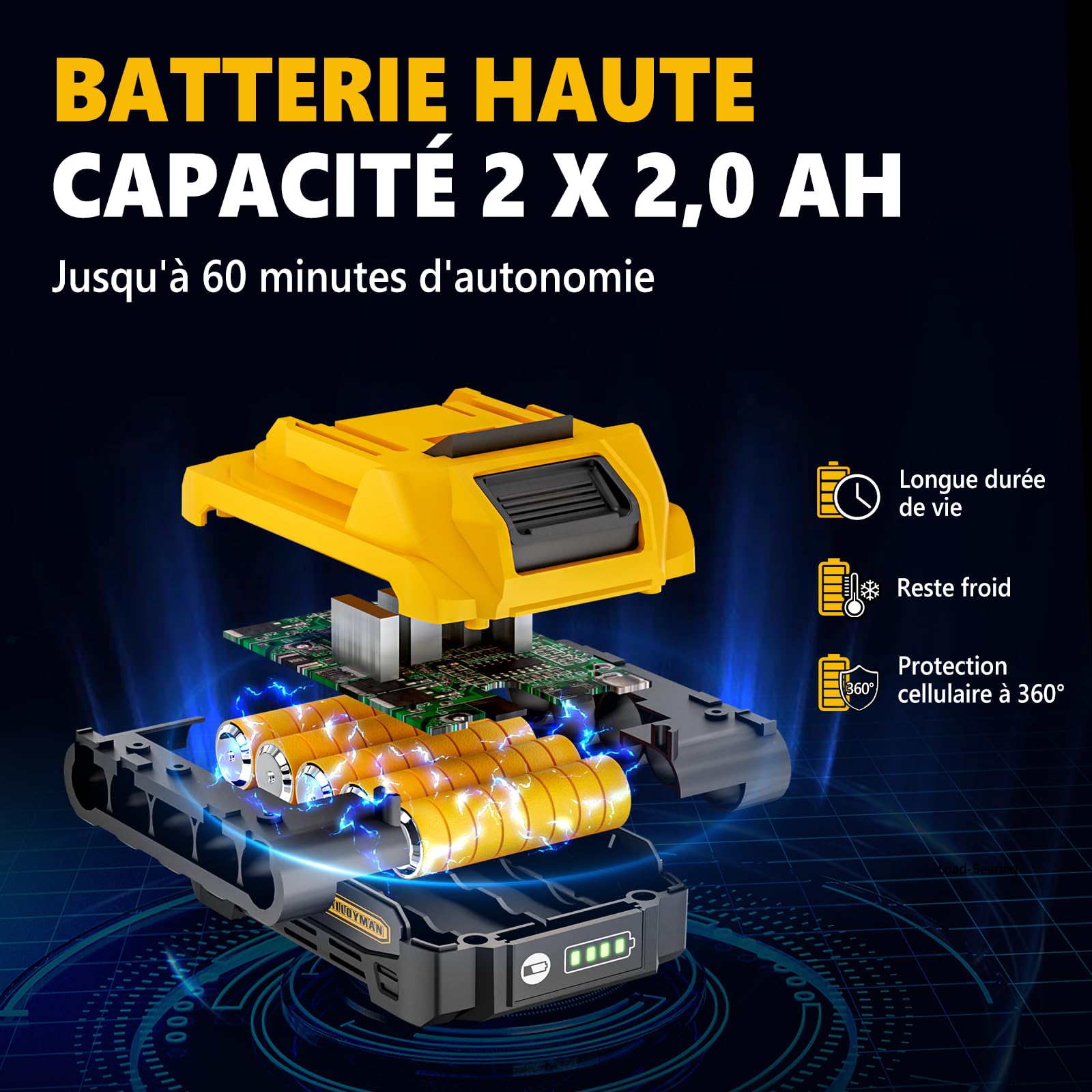 Alloyman Taille-Haie sans Fil Télescopique 20V Max sur Perche, Lame 40 cm, 2 Batteries 4,0 Ah et Chargeur, Manche Réglable 2,4 m pour Haies et Arbustes