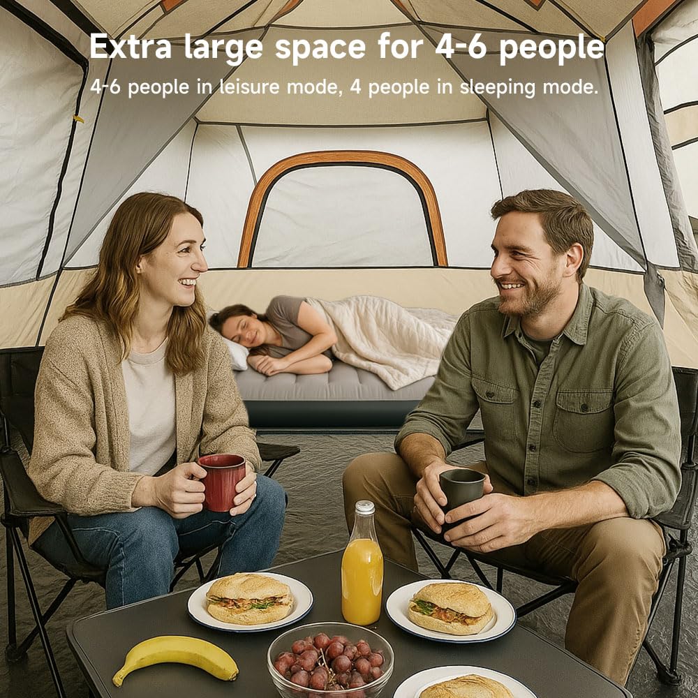 Zelt 4-6 Personen, Camping Zelt mit 2 Schlafzimmer und 1 Wohnzimmer, 310x210x180CM Familienzelt, Glamping Tent with Removable Tent Floor, für Camping, Reisen