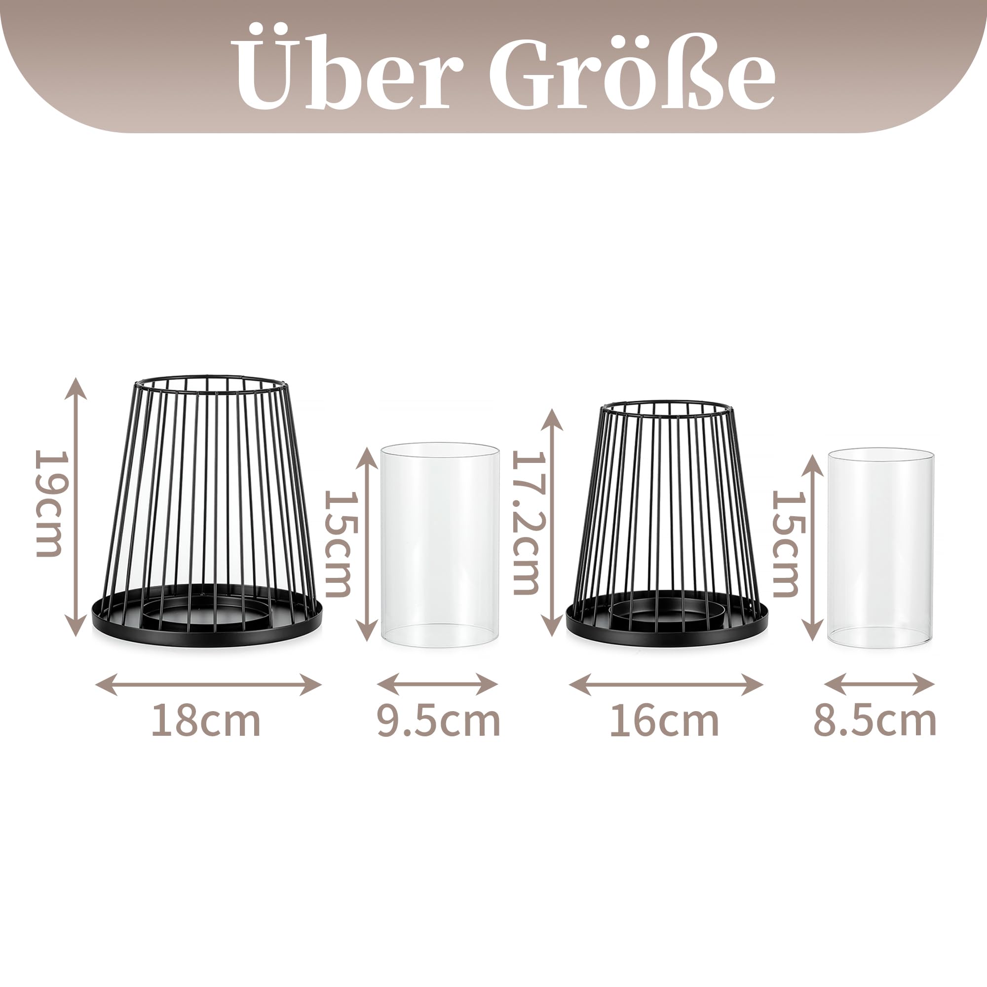 Sziqiqi Portacandele a Colonna Nero Decorazione: Moderni Portacandele da Esterno per Soggiorno Decorazione Tavolo - Set di 2 Porta Candele in Metallo Filo di Ferro per Balcone Camera da Letto Natale