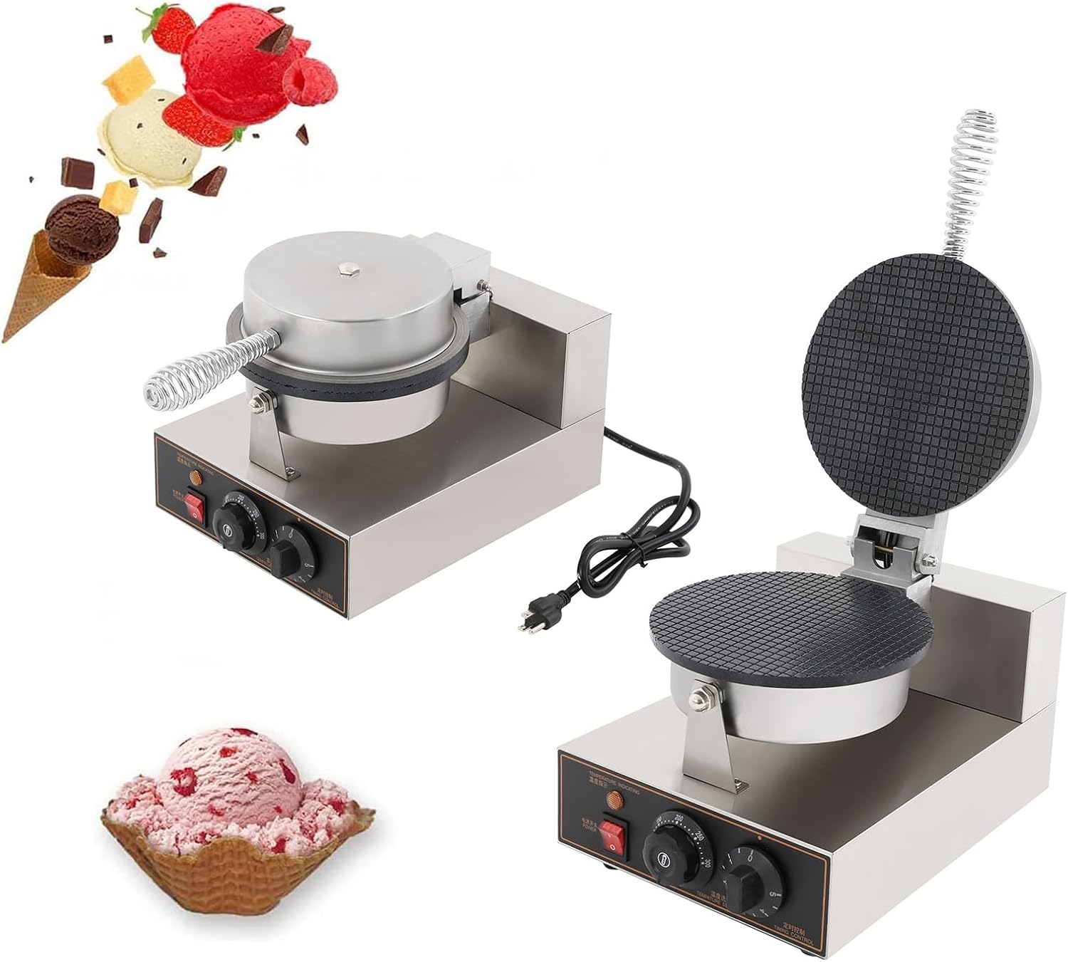 Electric Ice Cream Cone Waffle Maker Machine 1200W Stainless Steel Nonstick Surface for Commercial Home Use (Electric Ice Cream Cone Waffle Maker Machine)