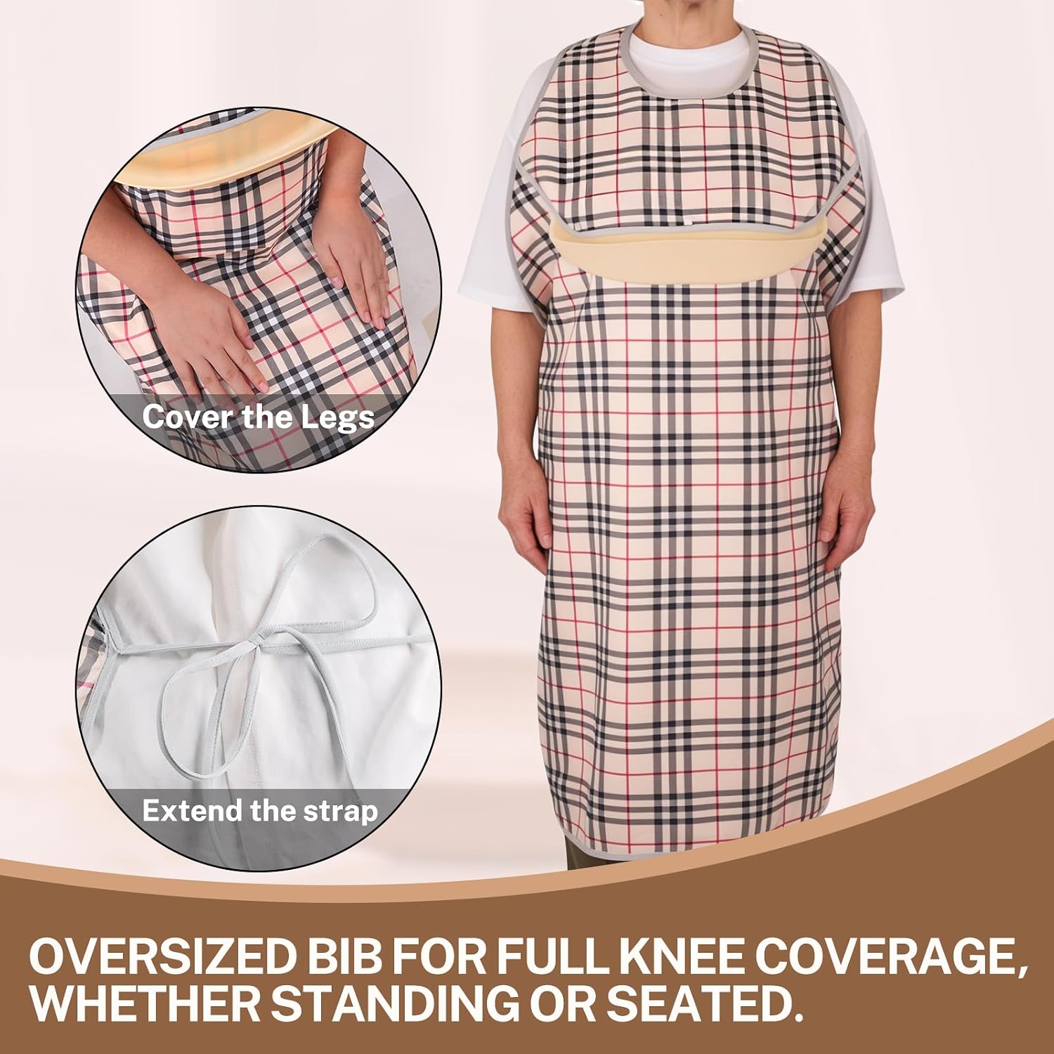 Adult Bibs Waterproof Clothing Protector for Men, Women,Parkinson's Patients and People with Mobility IssuesElderly Seniors - Reusable Large Feeding Bibs(Beige)