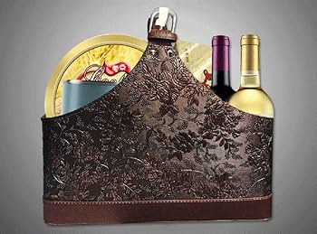 Leather Storage Basket,MDF Structure Wine Flowers Fruits Holder Rack