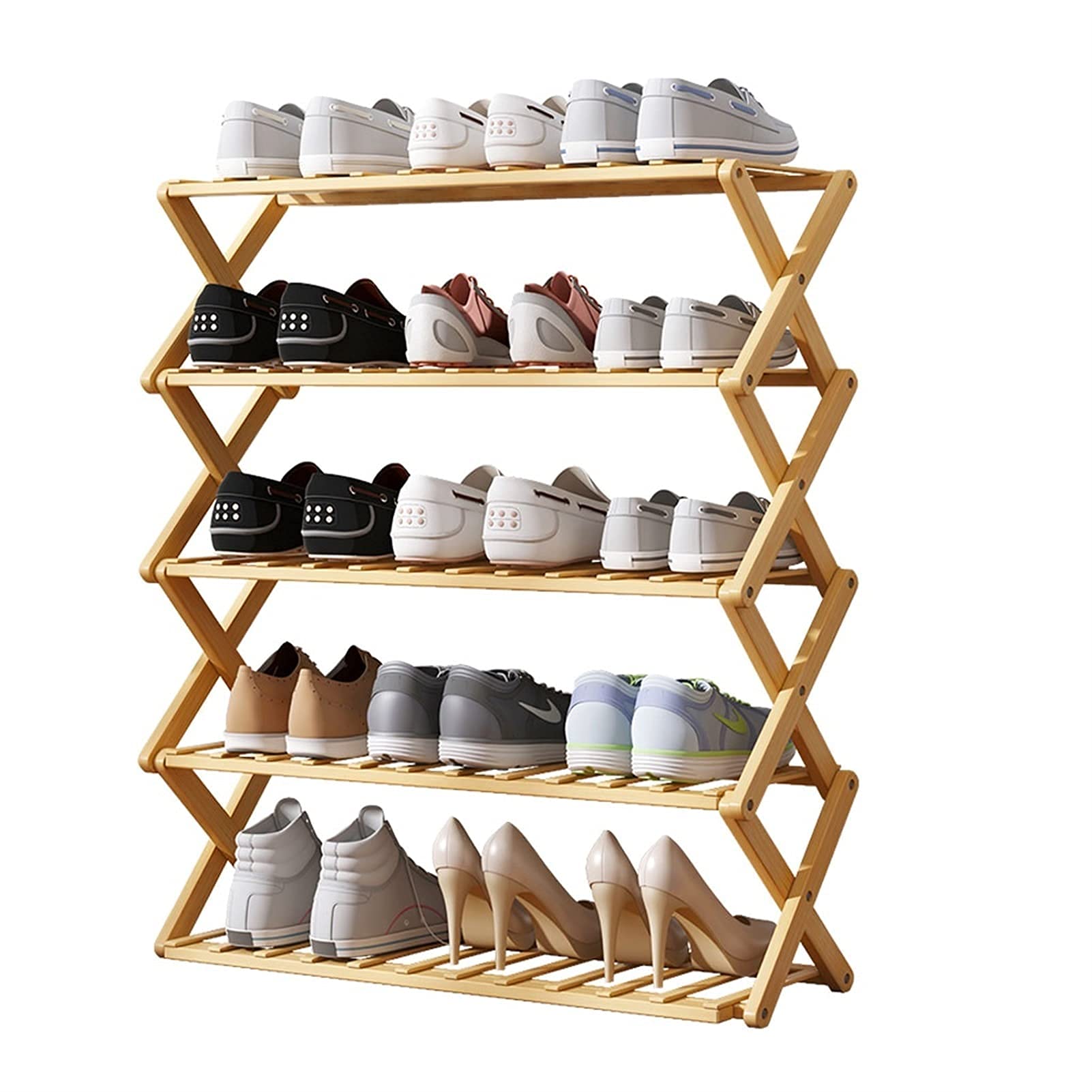 Rangement chaussures gain de place étagère pliante en bambou 5 niveaux pour la maison