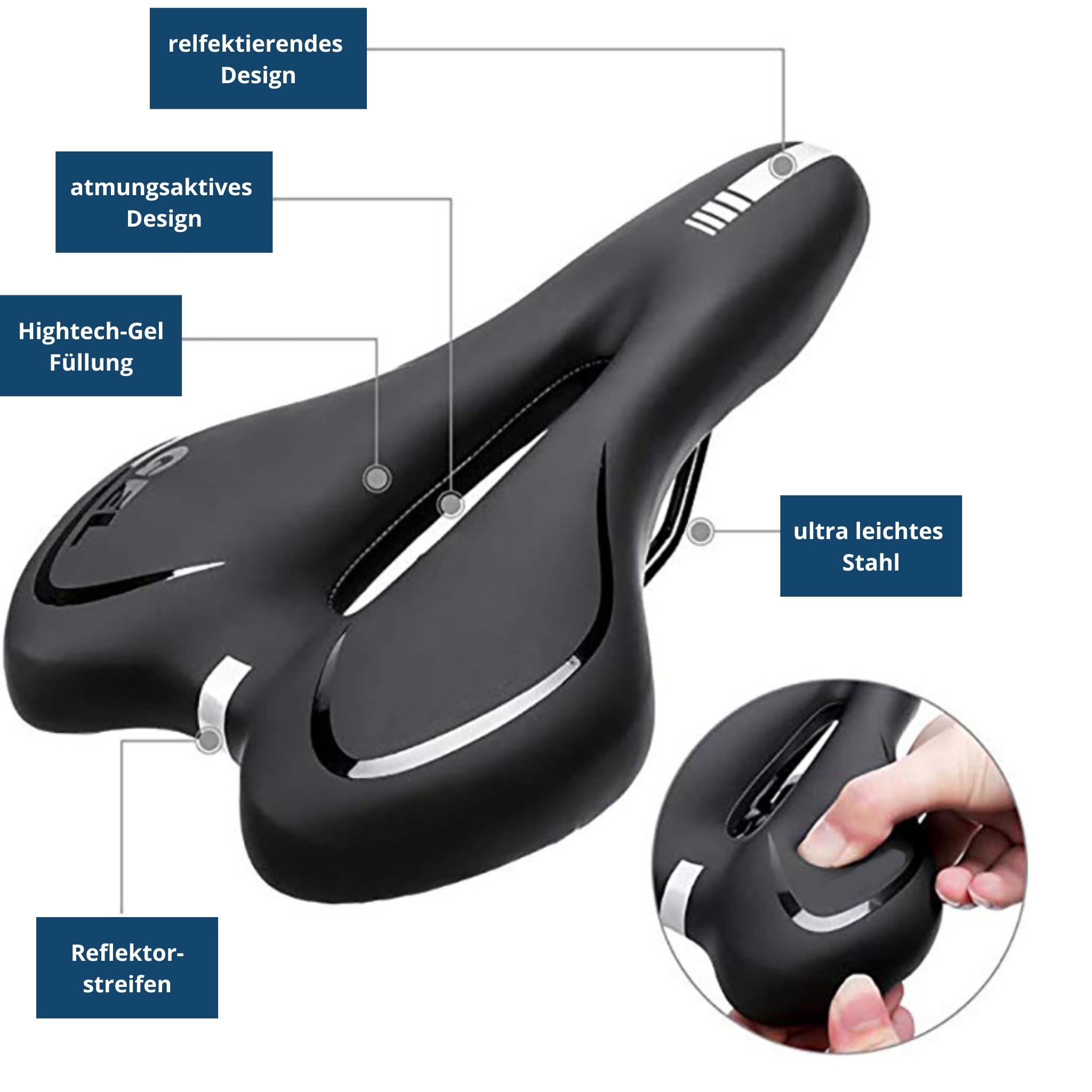 Fahrradsattel SpeedGel Atmungsaktiver Mountainbike-Sattel, wasserdichtes PU-Leder, reflektierend, bequem, für Rennrad