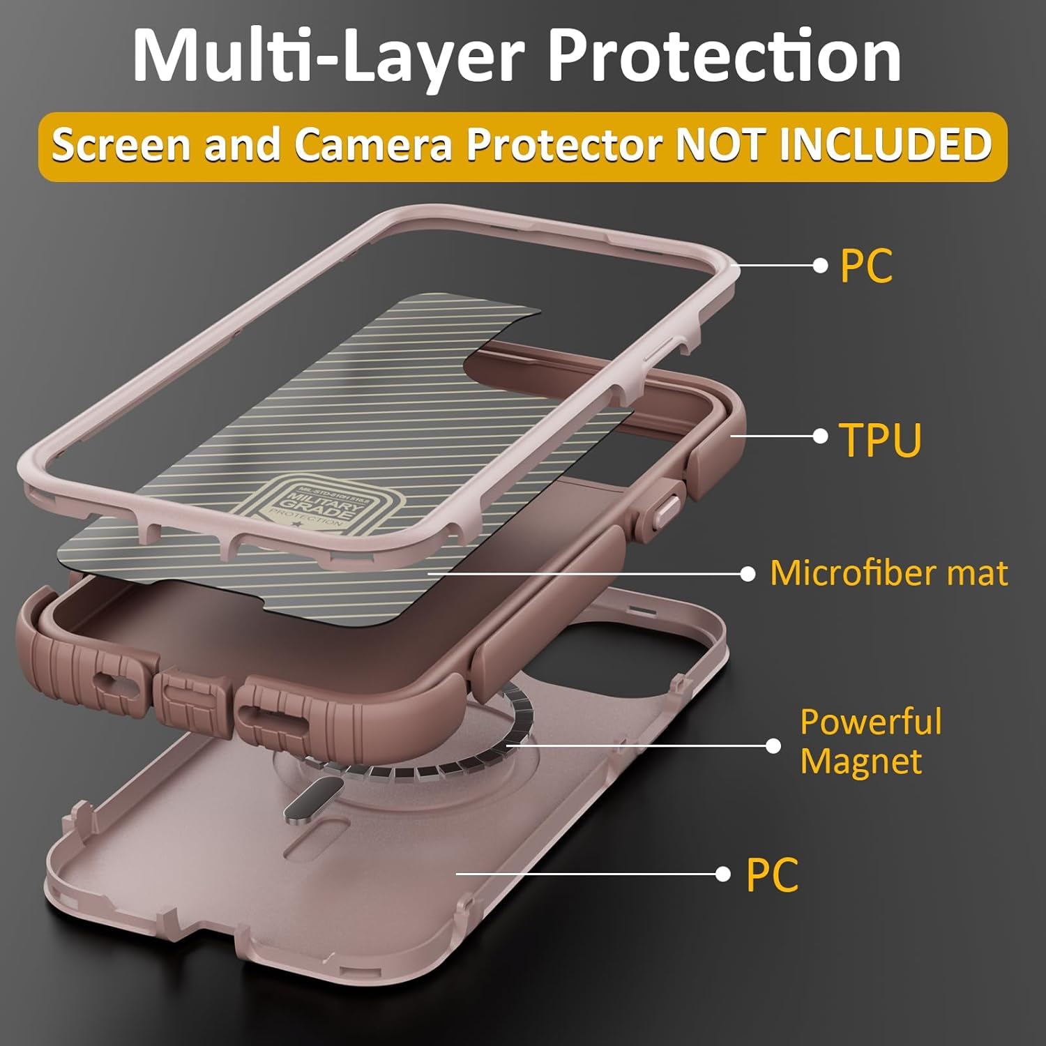 Follaroma for iPhone 14 Plus Case, Compatible with MagSafe, Heavy Duty Shockproof Protective Phone Case, Anti-Drop Protection, Dual Layer Magnetic Phone Cover for iPhone 14 Plus, 6.7", Brown Pink